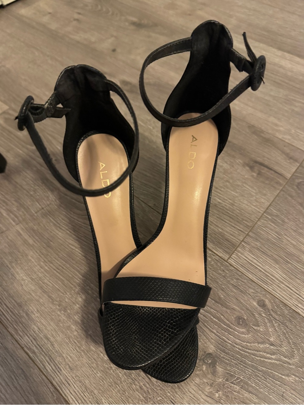 Aldo Black Textured Ankle-Strap Heels